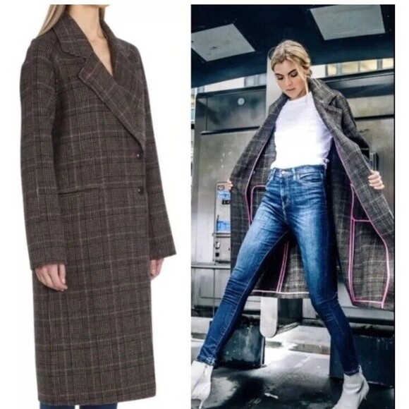 ANTHROPOLOGIE x AVEC LES FILLES Coat Wool Plaid Double Face Brown Oversized look - Picture 2 of 15